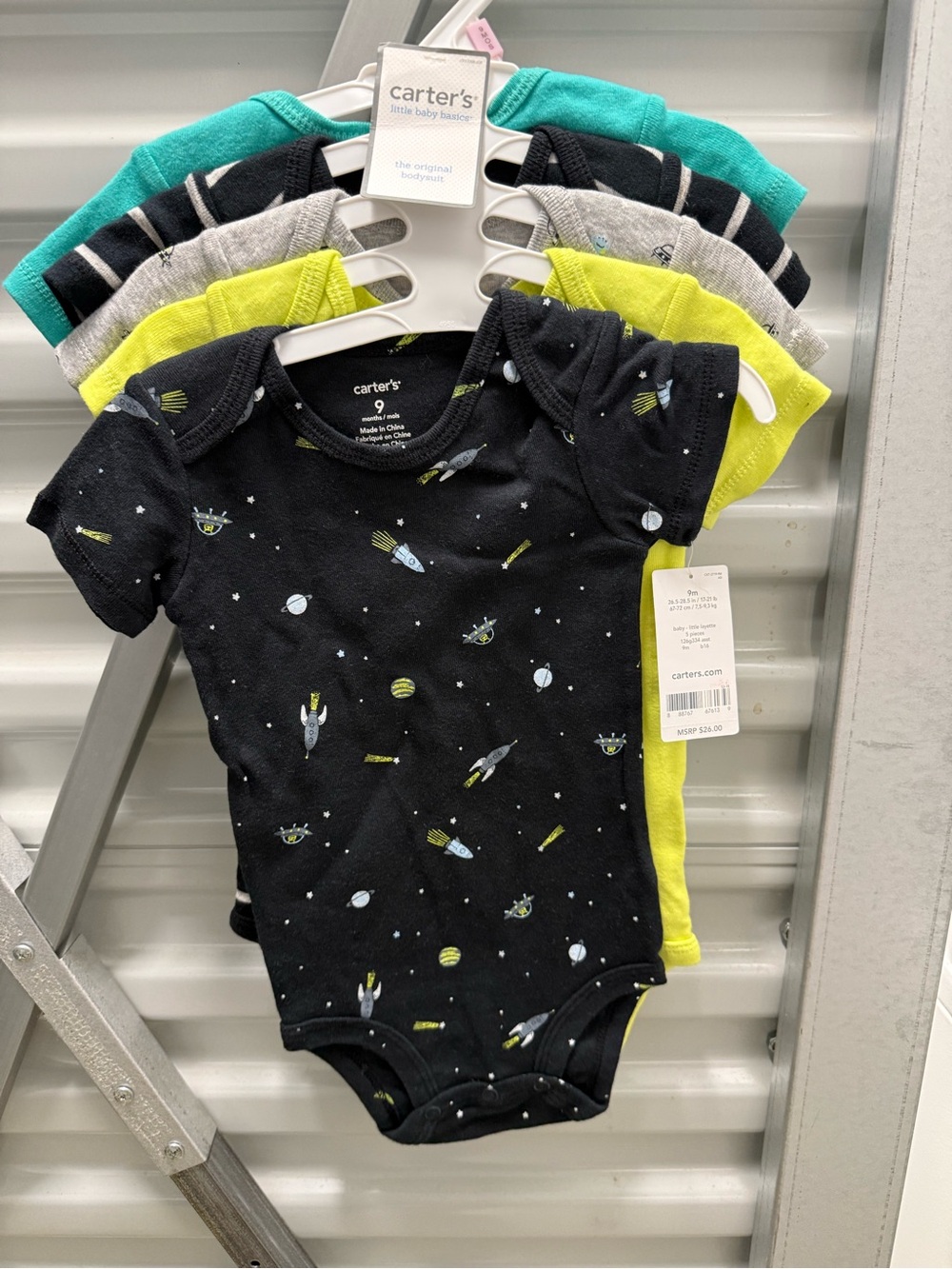 Carter's Black Space Rocket Short-Sleeve Baby One-Piece (9M) - 5 Pack